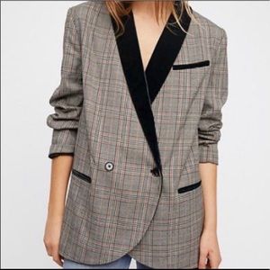 Free People Velvet Trimmed Blazer Jacket Latte